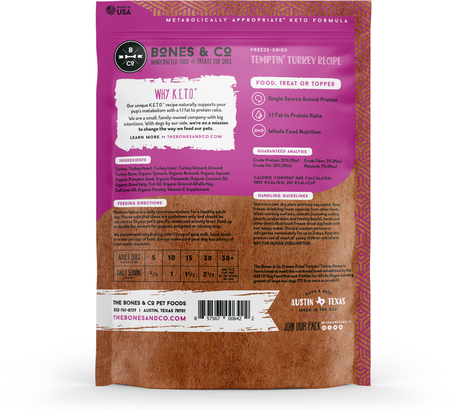 Bones & Co Dog Freeze Dried Temptin' Turkey Bites 12oz