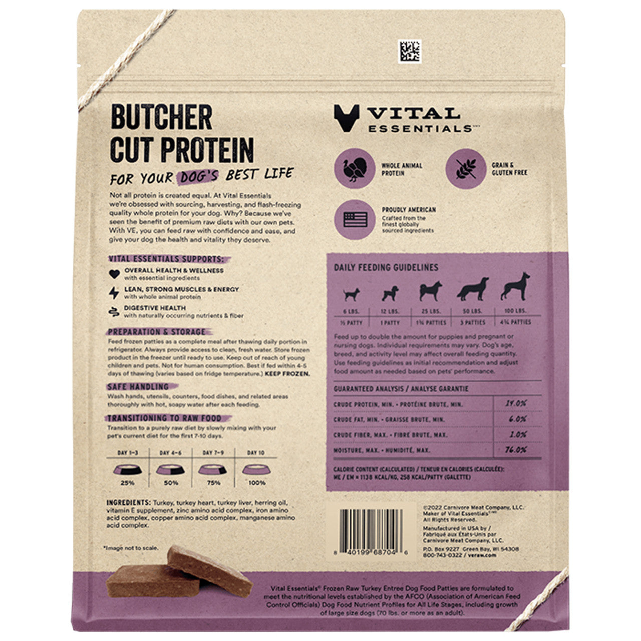 Vital Essentials Raw Turkey Patties (In Store Pick Up Only)