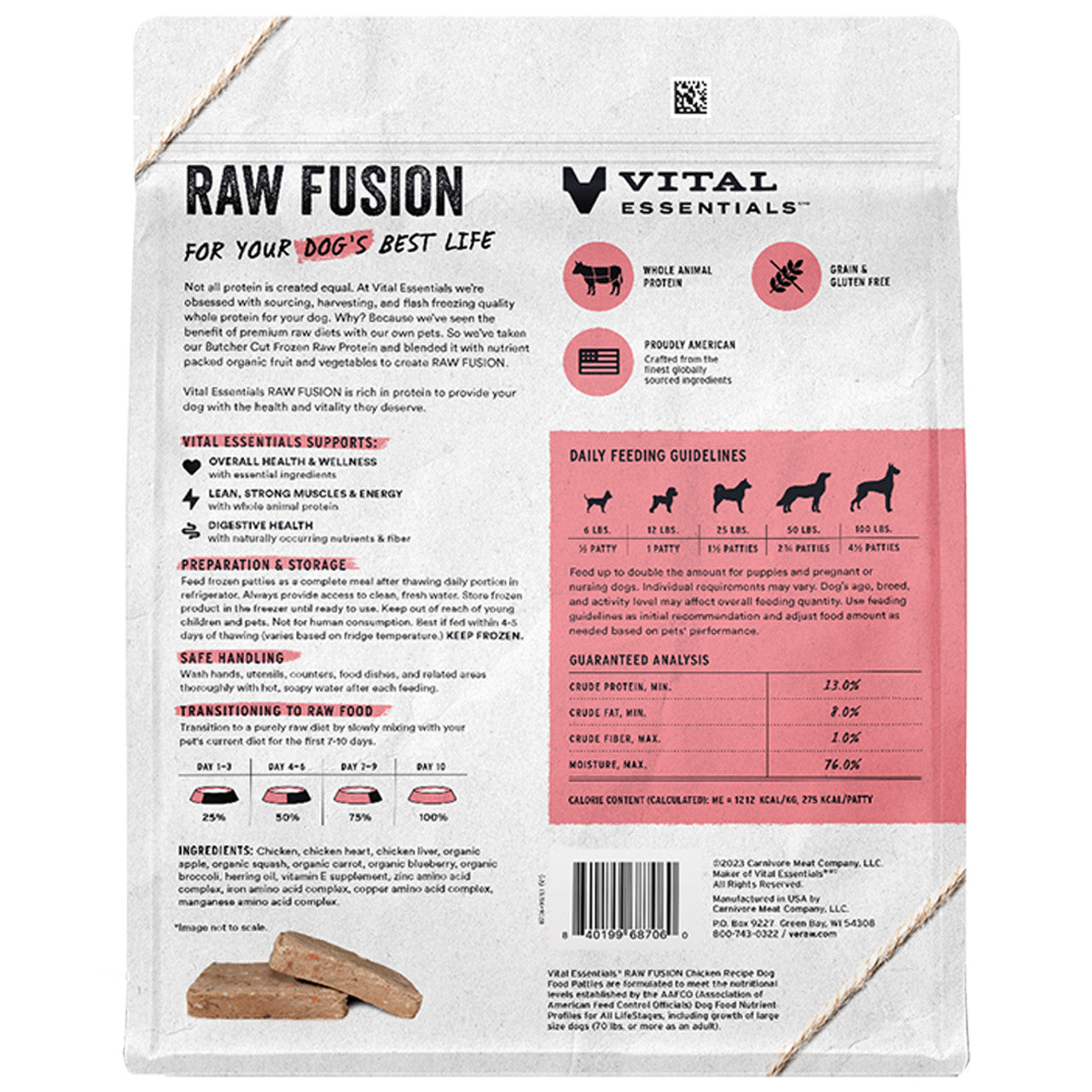 Vital Essentials Raw Fusion Chicken Patties (In Store Only Pick Up)