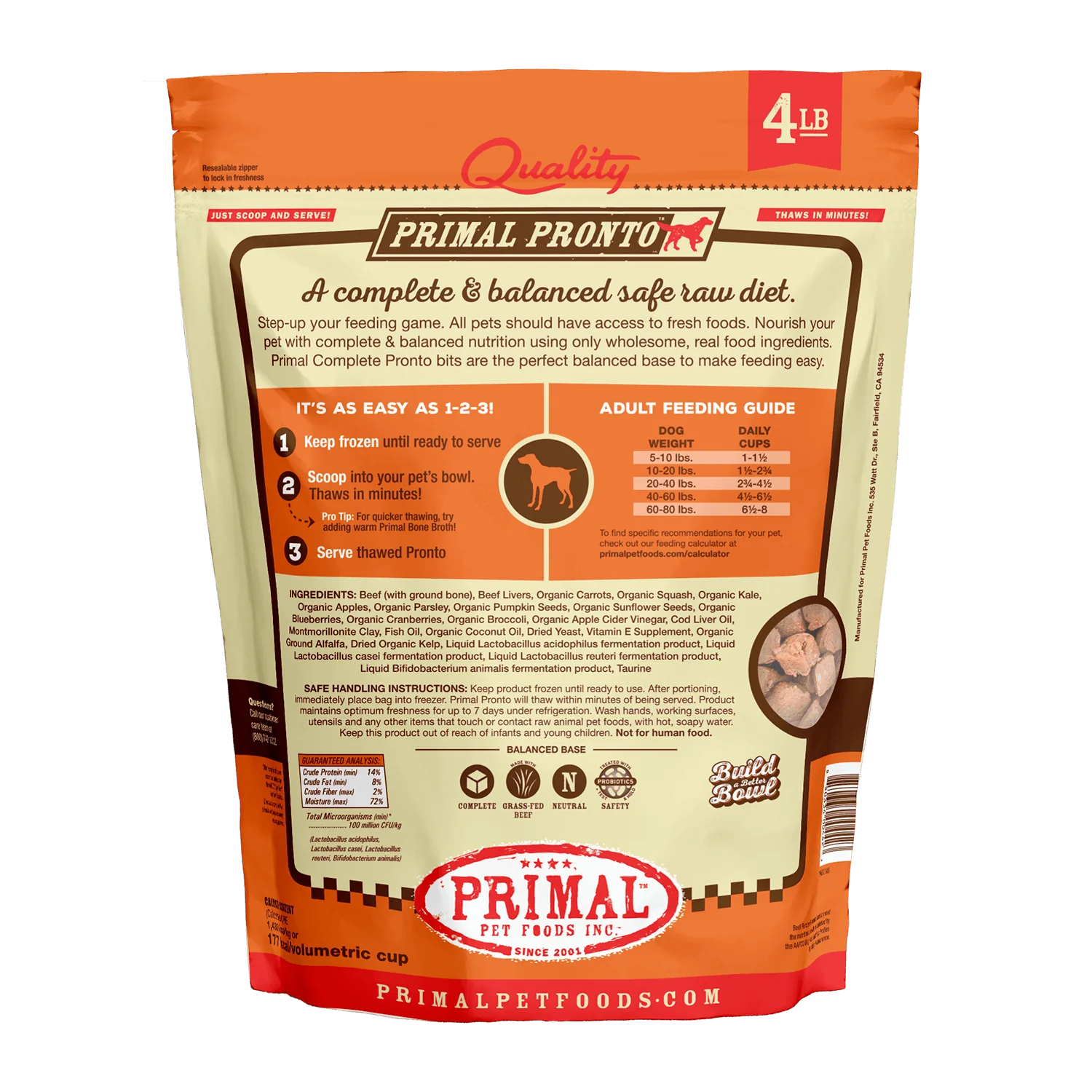 Primal Dog Raw Beef Pronto 4lbs (PICK UP IN STORE ONLY)