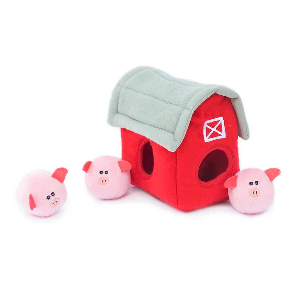 Zippy Paws Burrow Pig Barn with Bubble Babies Dog Toy