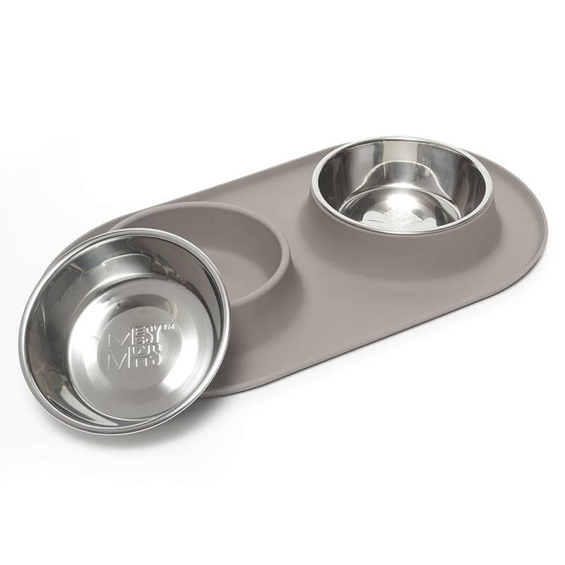 Double Silicone Dog Feeder with Stainless Bowls, Extra Large, 6 Cups Per Bowl