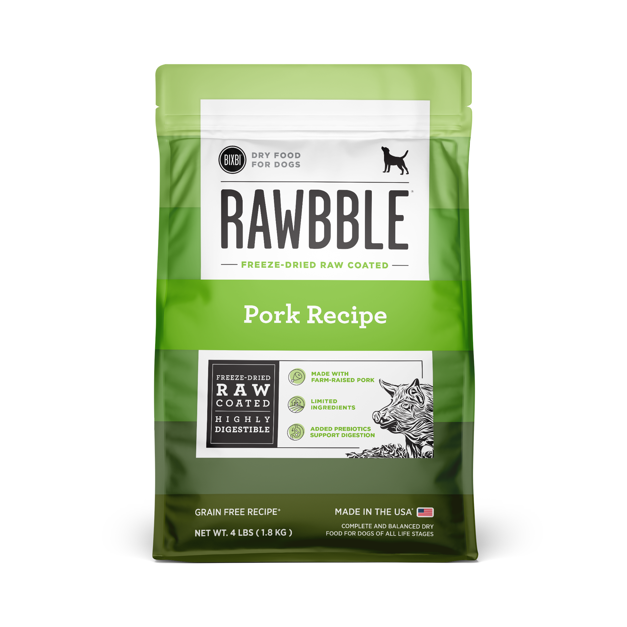 BIXBI Rawbble Dog Kibble GF Pork 4lbs