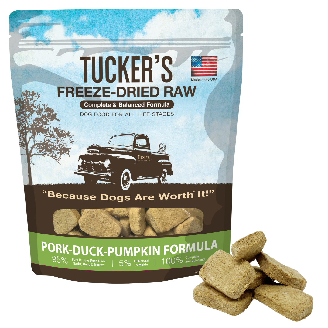 Freeze dried raw pork and duck dog food