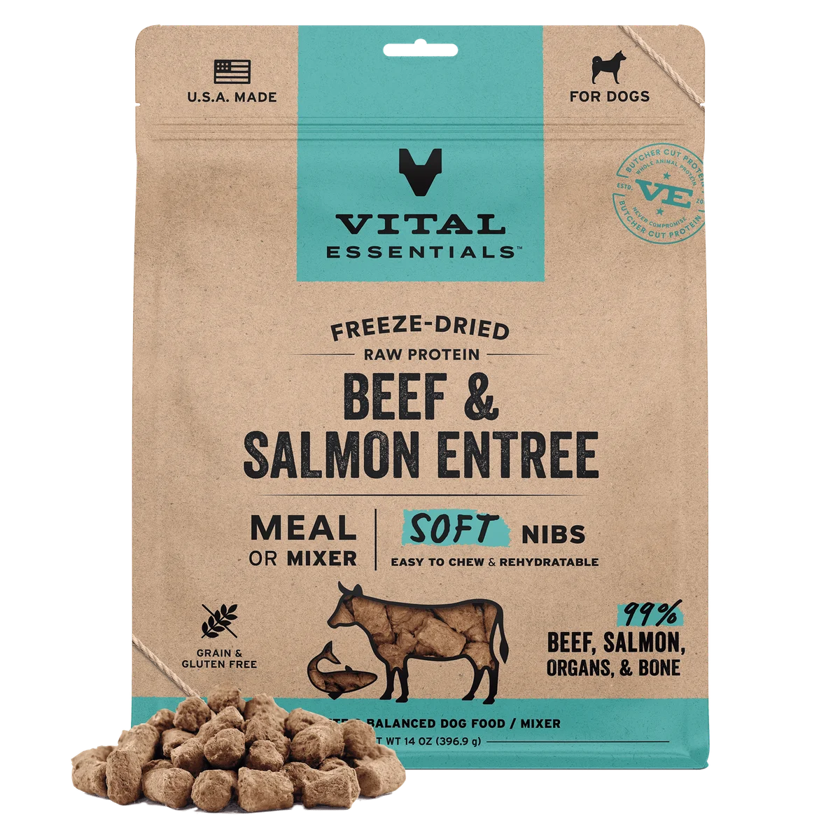 Vital Essentials Dog Soft Freeze Dried Beef & Salmon Nibs 14oz