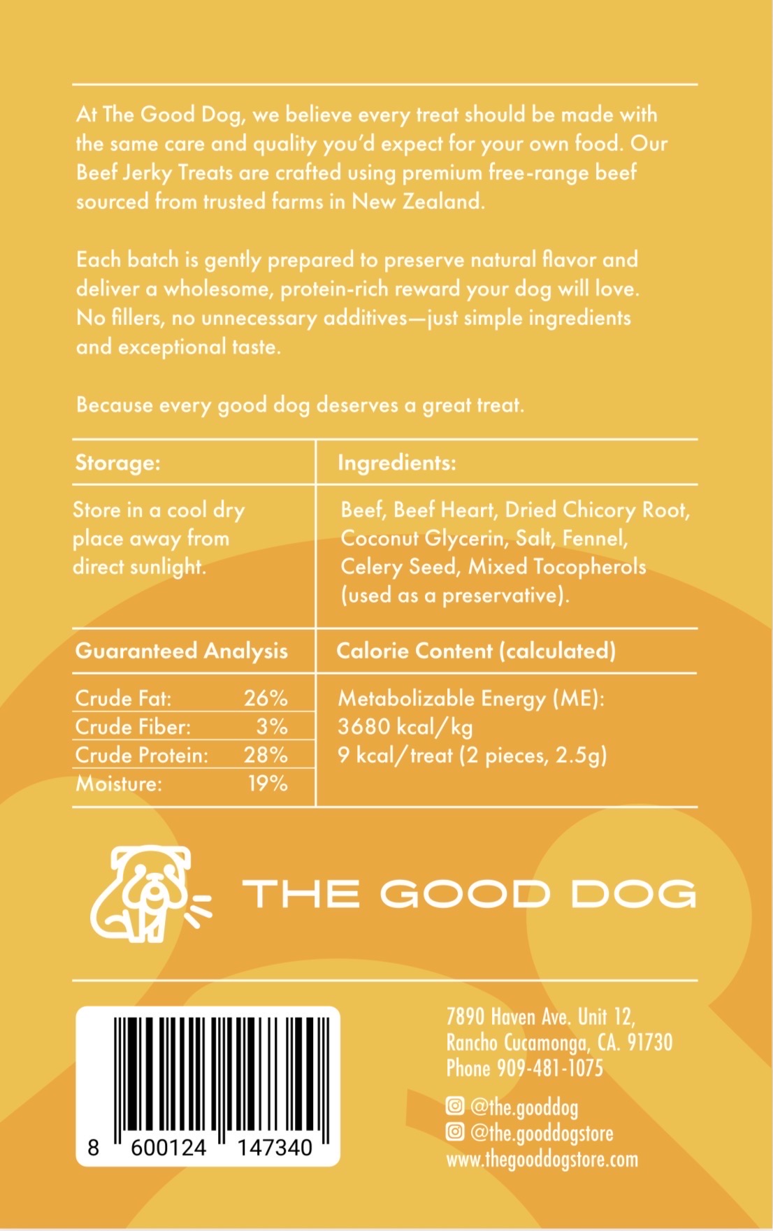 The Good Dog All Natural Beef Recipe Jerky Treats for Dogs & Cats – 4oz (114g)