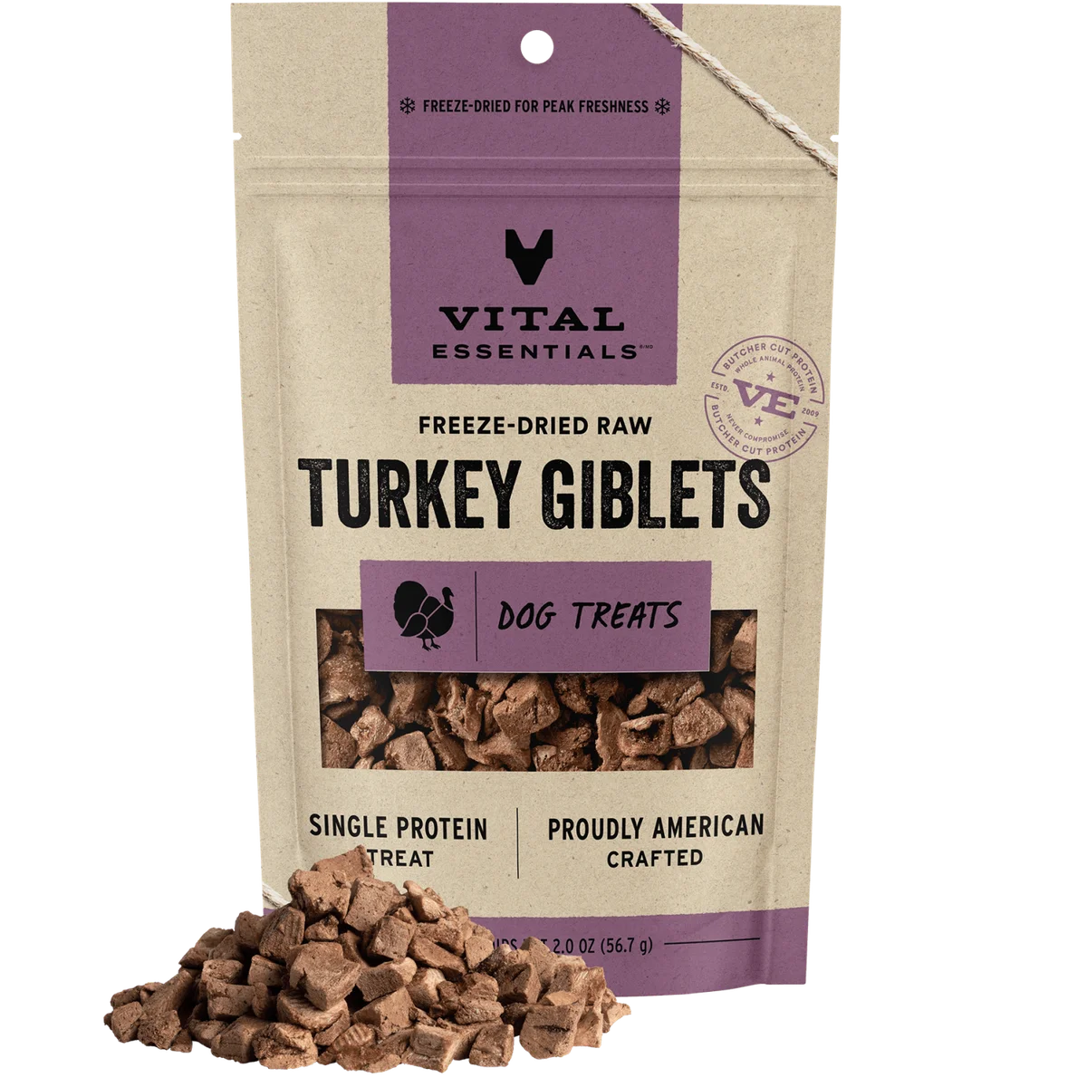 Vital Essentials Dog Freeze Dried Turkey Giblet Treats 2oz