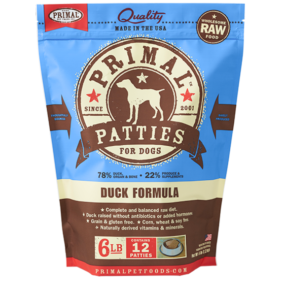 PRIMAL DOG DUCK PATTIES FROZEN 6LB