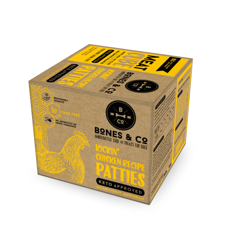 Bones & Co Dog Frozen Chicken Patties Bulk Box 18lbs (PICK UP IN STORE)