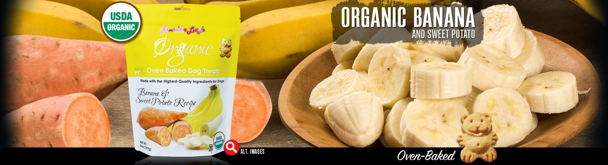 GRANDMA LUCY'S ORGANIC OVEN BAKED BANANA AND SWEET POTATO FLAVOR DOG TREATS 14oz freeshipping - The Good Dog Store