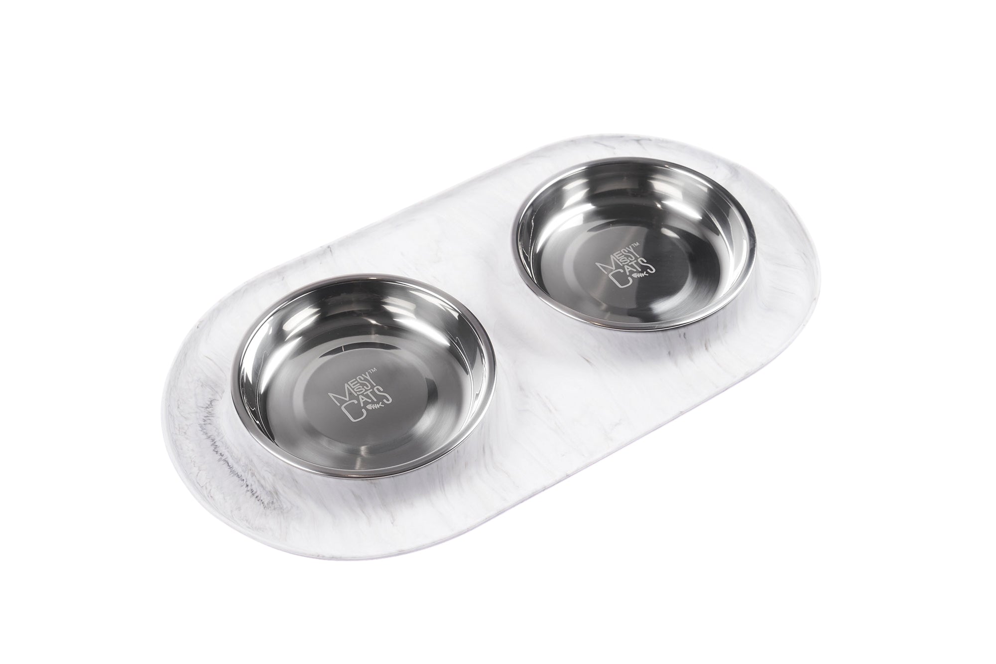 Double Silicone Cat Feeder with Stainless Steel Bowls, 1.75 Cups Per Bowl, Medium