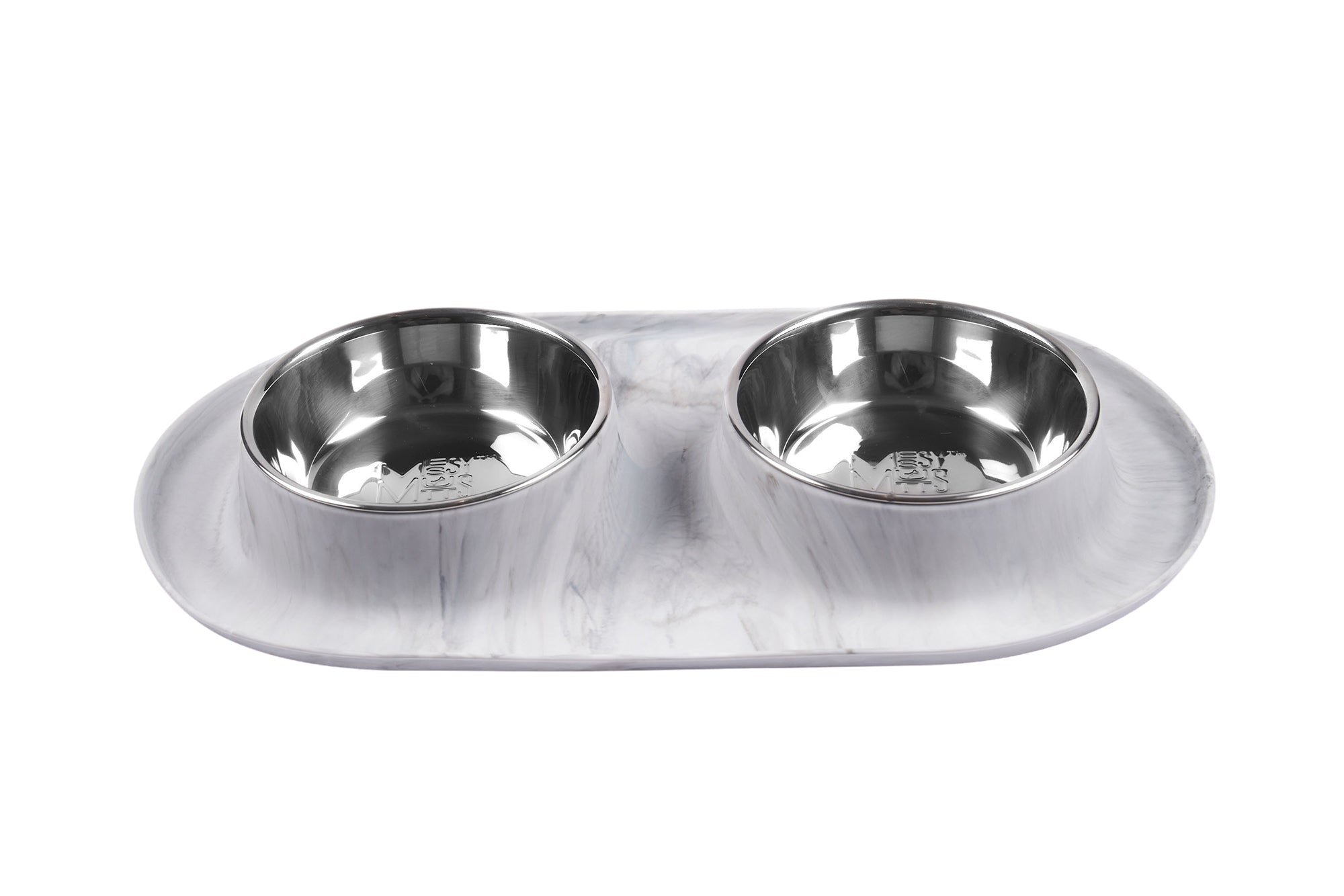 Double Silicone Dog Feeder with Stainless Bowls, Medium, 1.5 Cups Per Bowl, Marble Design