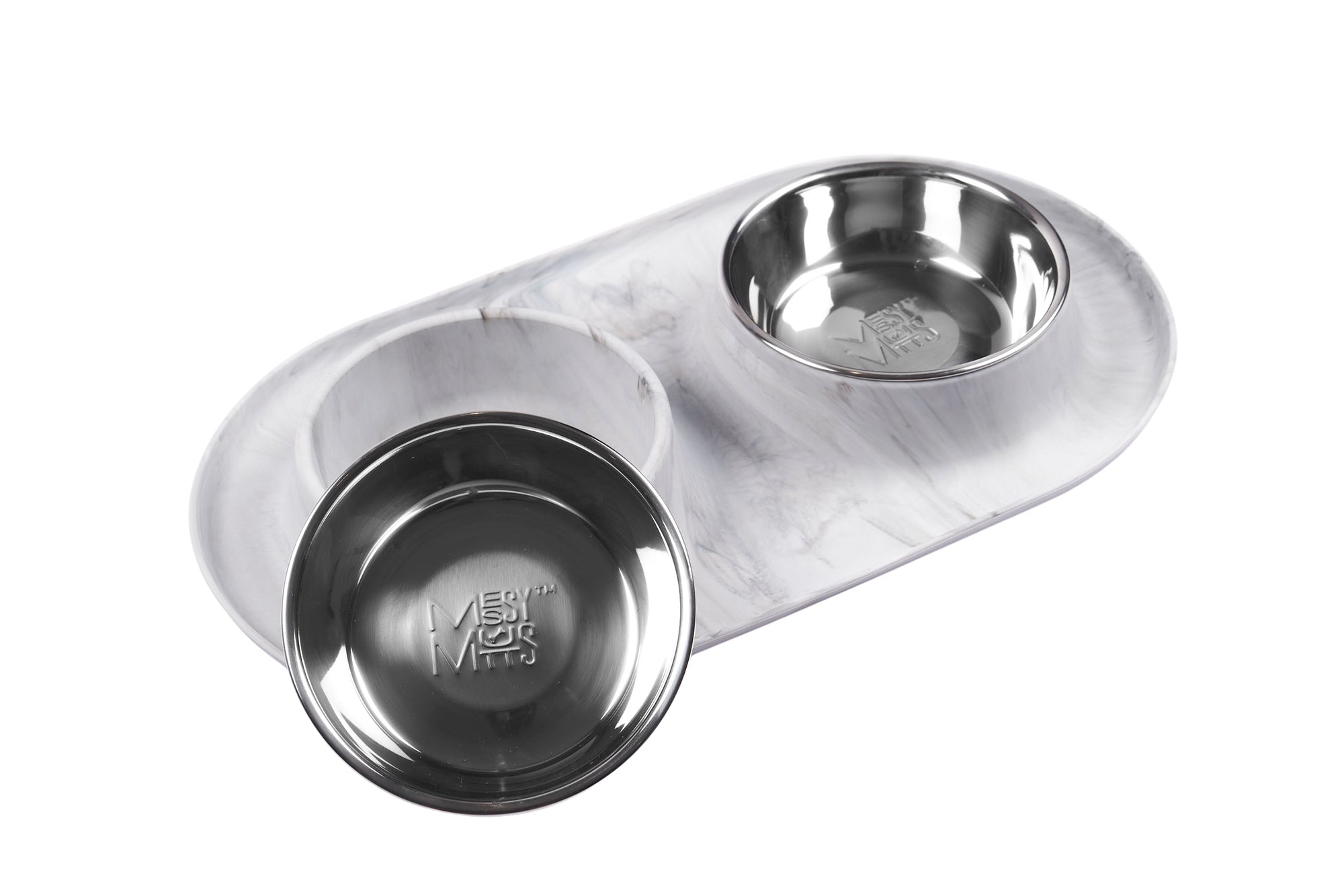 Double Silicone Dog Feeder with Stainless Bowls, Medium, 1.5 Cups Per Bowl, Marble Design