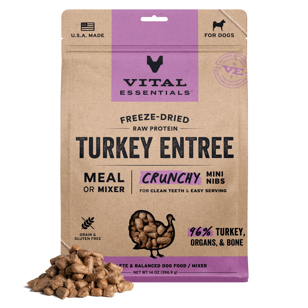 Vital Essentials Dog Crunchy Freeze Dried Turkey Mini Nibs 14oz