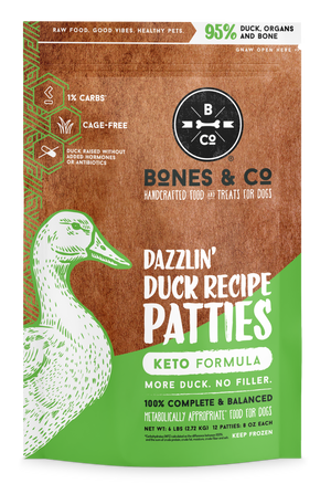 Bones & Co Dog Raw Frozen Mini Duck Patties 3lbs (IN STORE PICK UP ONLY)