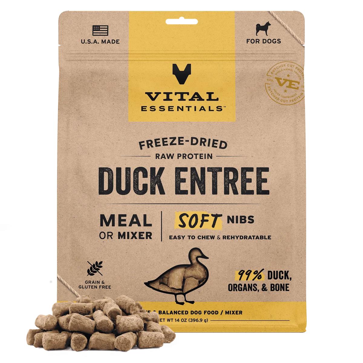 Vital Essentials Dog Freeze Dried Duck Soft Nibs 14oz