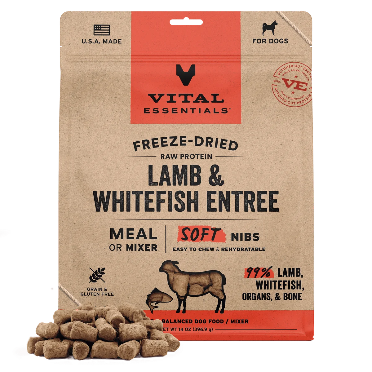 Vital Essentials Dog Freeze Dried Lamb & Whitefish Soft Nibs 14oz