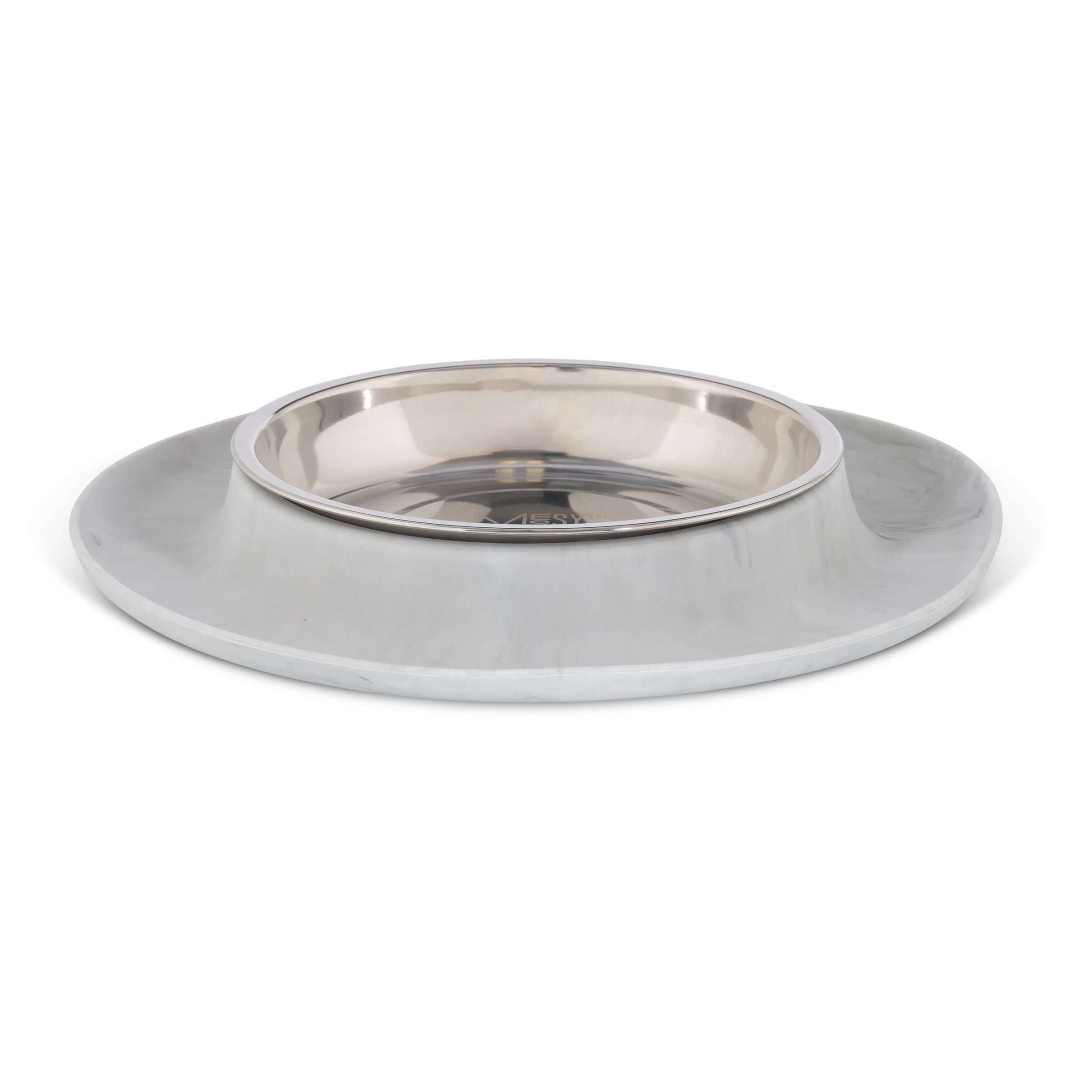 Single Silicone Cat Bowl with Stainless Steel Saucer Shaped Bowl, Marble