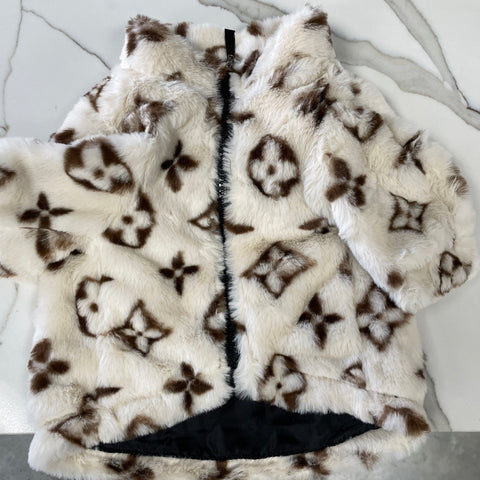 This Louis Vuitton inspired fur trimmed fleece coat is sure to be