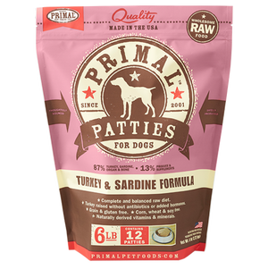 PRIMAL PATTIES 6LB RAW FROZEN CANINE TURKEY & SARDINE FORMULA (PICK UP IN STORE ONLY) freeshipping - The Good Dog Store