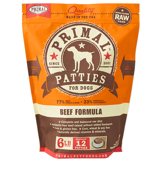 PRIMAL PATTIES 6LB RAW FROZEN CANINE BEEF FORMULA (PICK UP IN STORE ONLY) freeshipping - The Good Dog Store