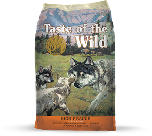 Contains Taste Of The Wild High Prairie Puppy Recipe with Roasted